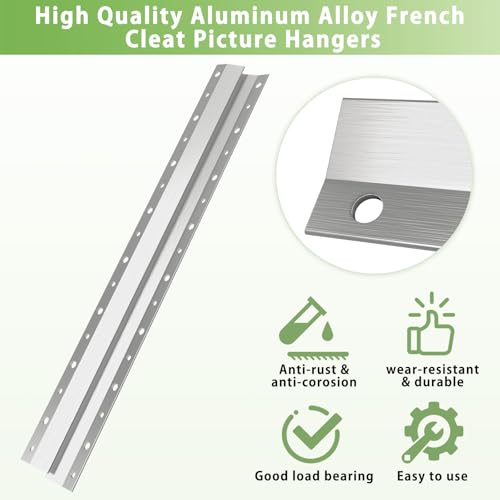 Image of French Cleat Picture Hanger 16inch,Wall Mounting Brackets Cleat Picture Hanger Kit ,Z Bar Clips for Hanger Supports,Z Bracket Picture Hangers Kit for Pictures,Mirrors,and Art (6 Pairs)