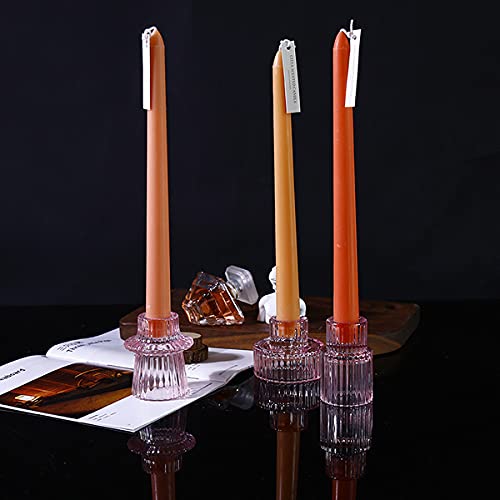 Glryer Candlestick Holders Set Of 3 For Taper Candles, Tealight Candles, Glass Pink Decorative Candlestick Holder For Wedding, Dinning, Party, Fits Led Candles (Glass Candle Stand) #TOP5