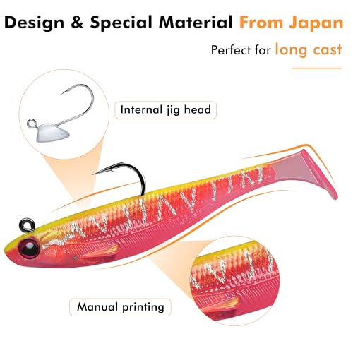 Image of TRUSCEND Shadtale Easy Catch Soft Fishing Lures with BKK Hooks - Trembly Sinking and Vibrating Swim for More Bites, Pre-Rigged Swimbaits for Bass, Trout, Crappie, Walleye, Freshwater Saltwater Fishing