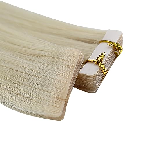 Image of Full Shine Injection Tape ins Human Hair Extensions Virgin Tape Hair Extensions Human Hair Color 1000 Blonde Human Hair Extension 14Inch Machine Remy Seamless Extensions 10G 5Pcs for Wedding