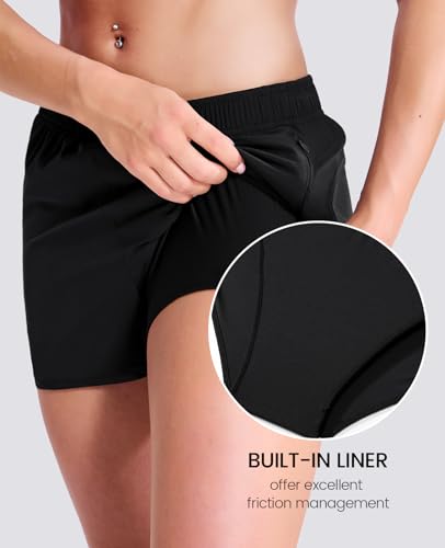 Nepest Women'S Elastic Waist 3 Inch Running Shorts Dry Fit Zipper Pockets Stretch Mesh Lined Workout Training Tennis Athleticwear Black/Black M thumb #2