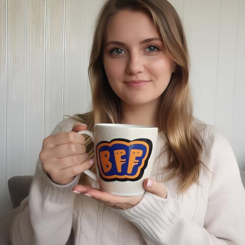Image of U.P.C. U.P.C.Milk Mug Set of 2 | Ceramic & Bone China Coffee Milk Cups | Designer Printed Tea Coffee Mug Set | Large Capacity Milk Mugs | Microwave Safe Cup Set | Drinkware Gift Set (BFF-Brown)