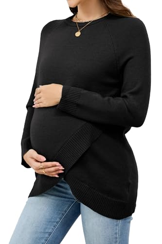 OUGES Womens 2026 Fall Maternity Sweater Shirts Long Sleeve Crewneck