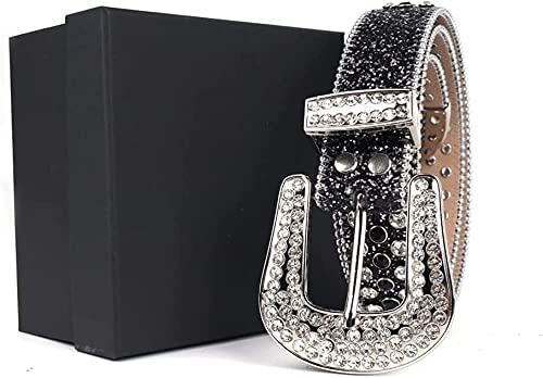 Vxrxal Men Fashion Rhinestone Belt Western Bling Studded Design Leather Diamond Belt For Jeans (L:fits Waist Size 38''-42'', Black) #TOP5