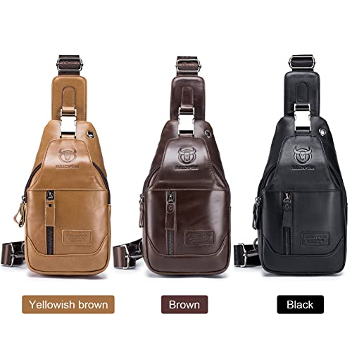 Henniu Bolsa tiracolo masculina de couro à prova d'água bolsa transversal no peito mochila para cam