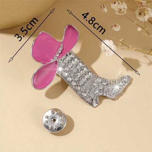 Image of Cut Boot Rhinestones Pink Cowboy Hat Brooch Lapel Pins for Women Girls Fashion Trendy Party Christmas Crystal Brooches Pin Dress Suit Ceremony Hat Bag Clothes Accessories Holiday Gift