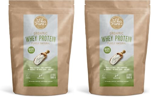 Ekopura Bio Molkenprotein 500g | 80% Protein | Ohne Hormone, GVO, Soja, ohne Zusatzstoffe | Ohne Zuckerzusatz | Muskelwachstum, Erholung | Natürlicher Geschmack | Bio-zertifiziert (Packung mit 2)