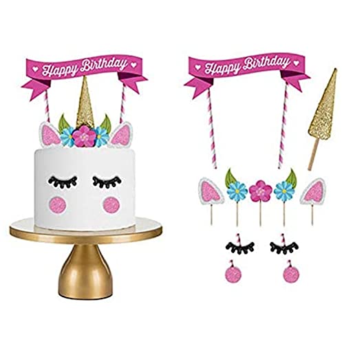 CHUANGOU Set di Topper Torta Unicorno Decorazione per Cupcake, Fatte a Mano, con Ciglia Riutilizzabili per Feste di Compleanno, Matrimoni, Baby Shower