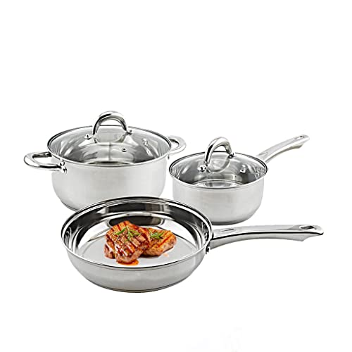 ASumPio Batería De Cocina Juego De Ollas Y Sartenes De Acero Inoxidable Batería De Cocina con Olla, Cacerola, Sartén para Saltear con Tapas Juego De Utensilios De Cocina,