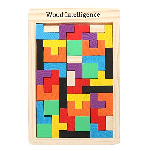 Image of Wooden Tetris Puzzle Brain Teaser Toy Colorful Jigsaw Game Montessori Intelligence Educational Gift for Baby- Toddlers, Kids 2-6 Years Old Boys Girls - 40 Pcs, Multi Color