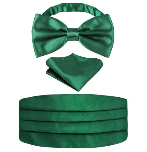 Image of Alizeal Mens Multicolored Silk Solid Cummerbund Bow Tie Set | with Cummerbund Pocket Square Pre-tied Adjustable for Mens Gift