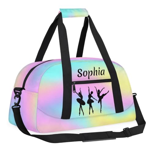 Personalized Dance Bag Girl Sport Duffel Bag, Custom Kids Gym Bag, Customize Travel Duffle Bag with Name, Overnight Weekender Bags,Pink Blue Rainbow, Dance Gifts3