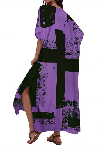 Image of Runwind Plus Size Maxi Dress for Women Short Sleeve V Neck Casual Long Dresses with Pockets