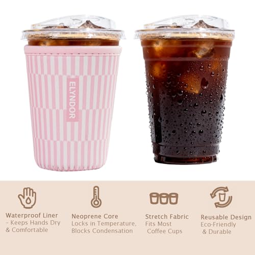 Image of Reusable Insulated Sleeve for Iced Coffee Cup, 3-Pack Coffee Neoprene Drink Sleeve for Cold & Hot Drinks, Beverage Holder for Iced Coffee (Pink Ripples)