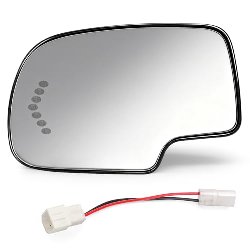 Driver Side Heated Mirror Glass Replacement for 2003-2007 Cadillac Escalade, Chevrolet Avalanche, Silverado, Suburban, Tahoe, GMC Sierra, Yukon - Exterior Side View Convex Mirror with Turn Signal