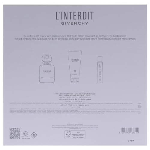 Image of LInterdit by Givenchy for Women - 3 Pc Gift Set 2.7oz EDP Rouge Spray, 0.41oz EDP Spray, 2.5oz Body Milk