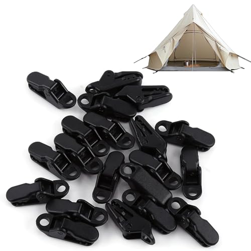 Hsyadazi 20 Stück Zelt Clips Set Kleine Clamp, Krokodil-Klemmen (schwarz) - Starke Planenclips für Zelte, Markisen & Outdoor-Aktivitäten, Camping-Zubehör einsetzbar
