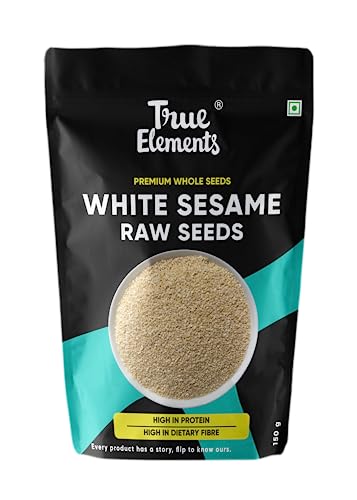 True Elements Raw White Sesame Seeds 150gm - 100% Clean and Natural White Til | Safed Til Seeds for Eating | Raw Seeds | Versatile Ingridient | Everyday Essentials Indian Spices