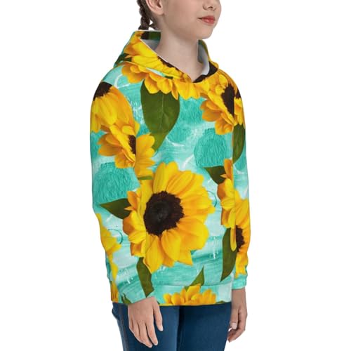Yellow Sunflowers With Green Leaves Kids Pullover Hoodies Boys Sweatshirts Girls Athletic Clothes with Pocket3