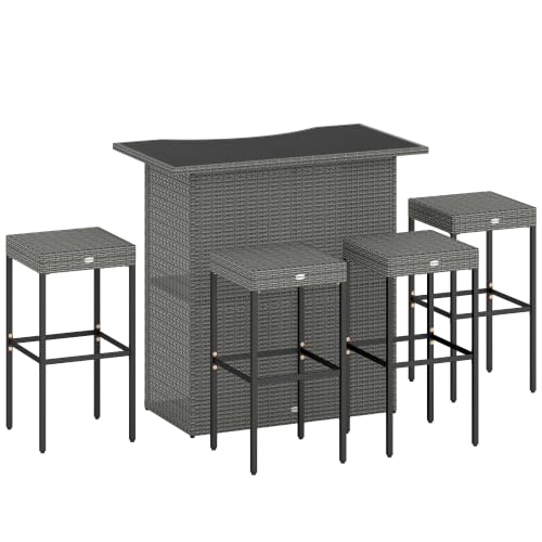 Outsunny 5-Piece Wicker Bar Set