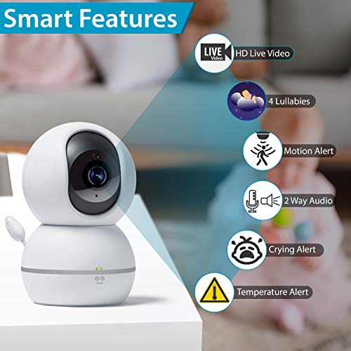 Geeni Smart Home Pet Dog and Baby Camera - 1080p Video Wireless WiFi Indoor Room Monitor with Motion and Sound Alert Phone App, Compatible with Alexa, Google Home, White