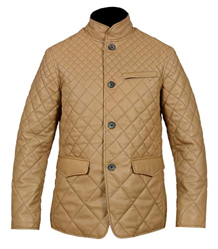 Manteau en cuir matelassé homme marron veste d'hiver élégante finitions diamant