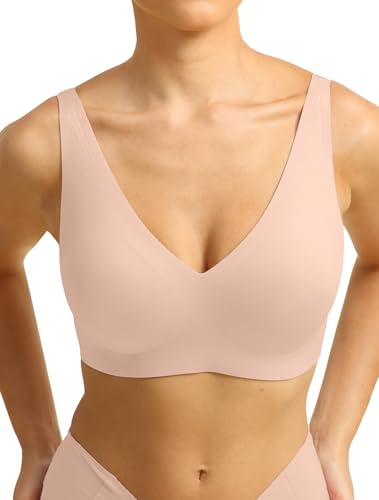 Image of COMFELIE Women Plunge No Underwire Bra Deep V Seamless Supportive Bras Buttery Smooth Comfort Soft Bralettes Underwear