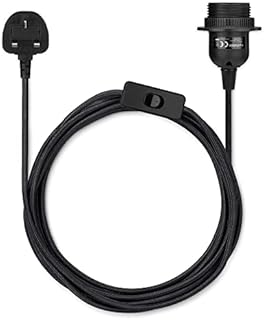 kwmobile Pendant Light Fitting - 5m Lamp Holder for E27 Bulb with Fabric Covered Cable & Switch & UK Plug - with Screw Ring for Lamp Shade - Black