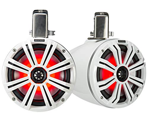 Image of KICKER KMTC65W 6.5 inch Loaded Marine Wake Tower Enclosures with 45KM654L Speakers - White Grills and Enclosures