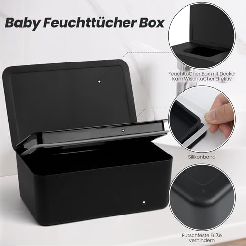 Vonsera Box für Feuchttücher, Feuchttücher Box mit Deckel, Nachfüllbare Feuchtes Toilettenpapier Box für Baby, Feuchttuchspender Baby für Zuhause und Büro (Schwarz)
