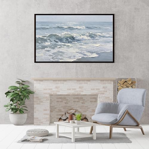 Peinture à l'huile de vagues marines texturée à la main pour un salon élégant