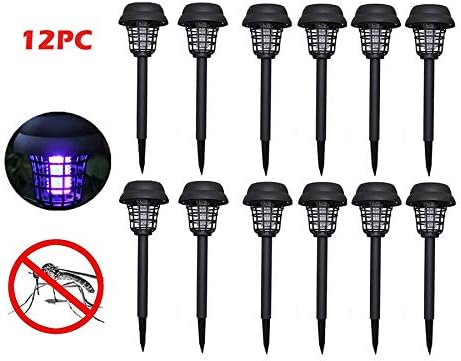 Naiflowers 12PC Solar Powered LED Light Outdoor Pest Bug Zapper Insect Mosquito Killer Lamp Waterproof Wirless Insect Bugs Fly Light for Pathway Walkway Garden Porch Patio Backyard Lawn