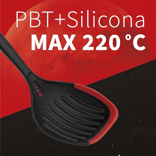 Miniatura 3 de Florina Servidor Spaguettis De Silicona 33 Cm Tenedor Para Espaguetis Mars Con Mango De Soft-Touch Antideslizante Anilla Para Colgar Resistente Al Calor Aptó Para Lavavajillas Rojo-Negro