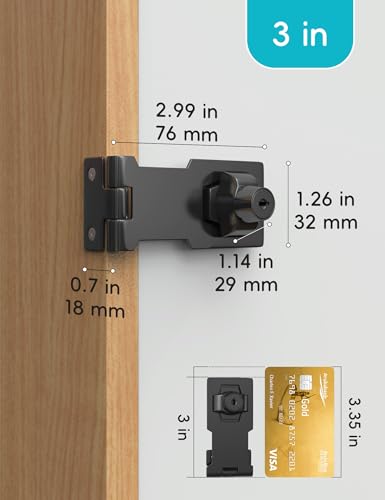 Image of 3 Inch Keyed Hasp Lock for Cabinets & Small Doors, Twist Knob Design, Heavy Duty Zinc Alloy with Chrome-Plated Iron, Includes Keys & Screws, Black