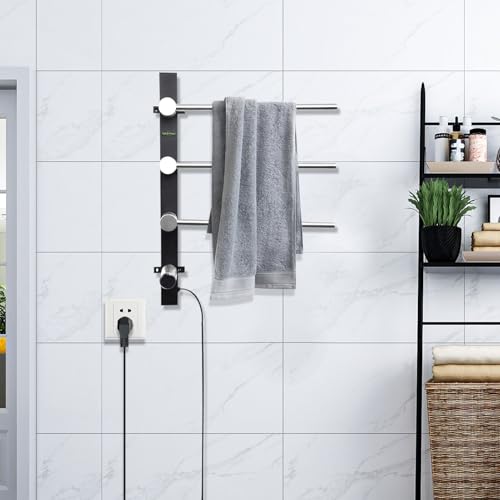 Heated Towel Rack,3 Towel Warmer Rod - Adjustable Temperature Bathroom Towel Warmer with Timer, Display for Hotel, Kitchen