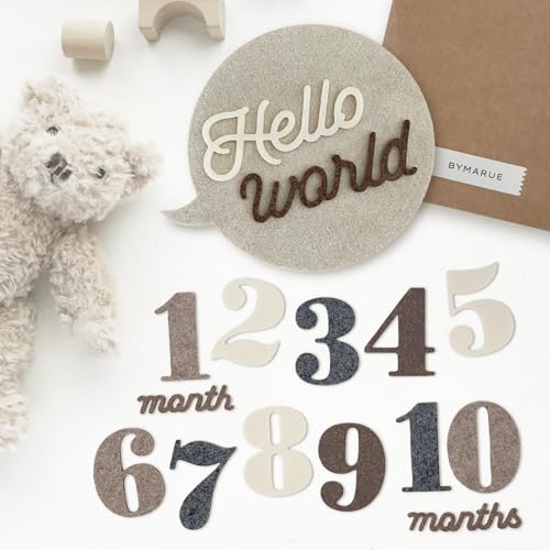Image of BYMARUE Felt Speech Bubble Baby Monthly Milestone Signs, First Year Baby Photo Prop | Birth Announcement, Growth Tracking, Gender Neutral Baby Shower, Newborn Gift (Neutral)