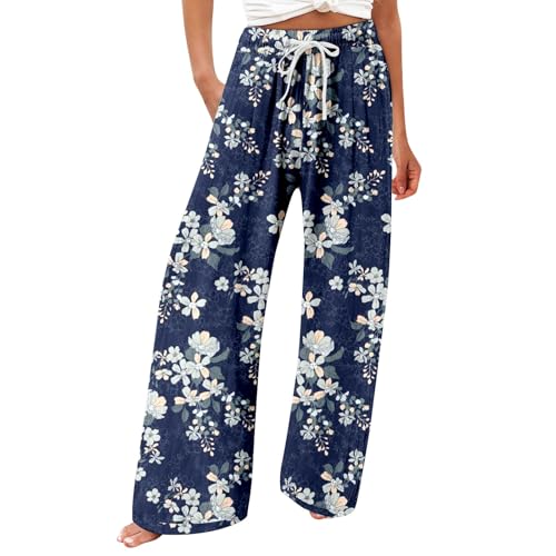 Pantalon floral femme facile entretien lavable en machine pour le printemps