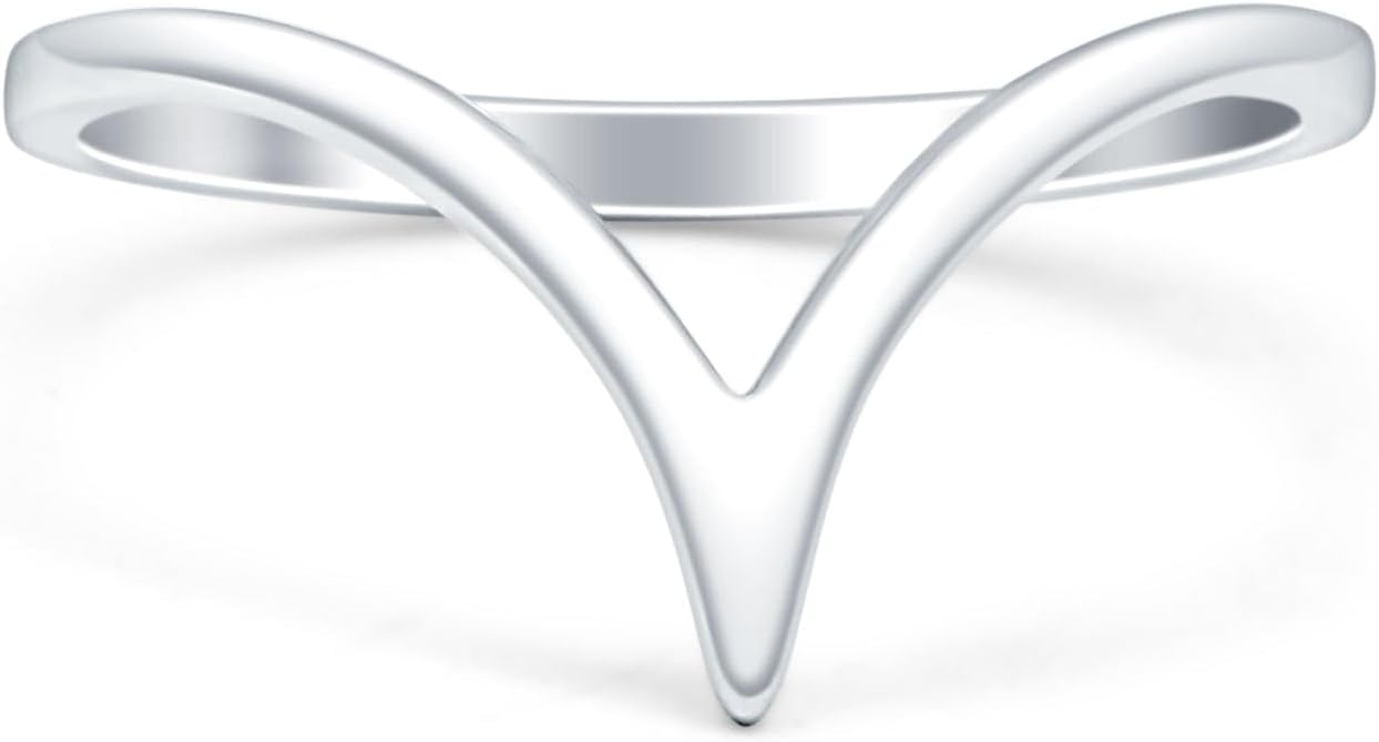 Blue Apple Co. Minimalist V Shape Ring 9.5mm Curved Contour Band 925 Sterling Silver Vintage Style Stackable Midi Ring Fashion Statement Jewelry for Women Gift