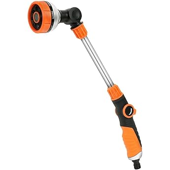 AOOWU Metal Garden Watering Stick 48 cm Long Garden Shower 8 Spray Patterns Garden Hose Watering Wand 180  Pivoting Head with Flow Control Hanging Basket Watering Rod with Handle