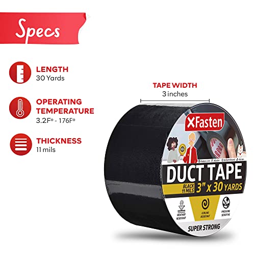 Xfasten Super Strength Duct Tape, Black, 3" X 30 Yards, Indoor And Outdoor Duct Tape For School And Industrial Use- Waterproof And Weatherproof #TOP1