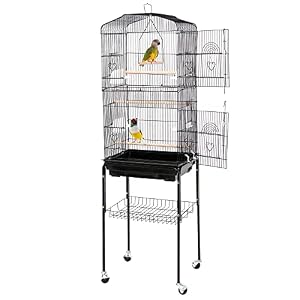 ZENY 63.4 Inch Bird Cage, Rolling Wrought Iron Parrot Cage with Side-Out Tray, Storage Shelf, Pet Bird House for Parrot Cockatiel Cockatoo Parakeet Macaw Finches