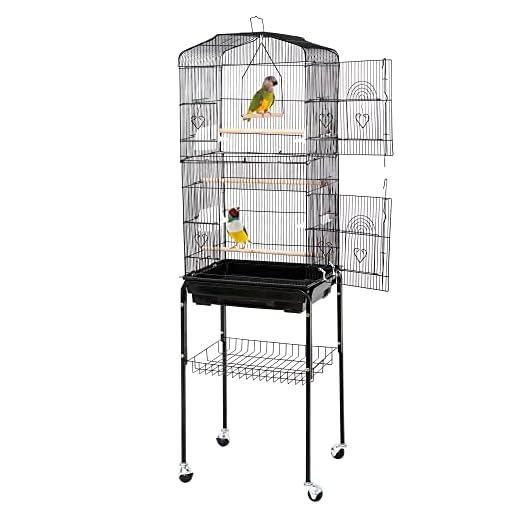 ZENY 63.38 Inch Bird Cage, Rolling Wrought Iron Parrot Cage with Side-Out Tray, Storage Shelf, Pet Bird House for Parrot Cockatiel Cockatoo Parakeet Macaw Finches