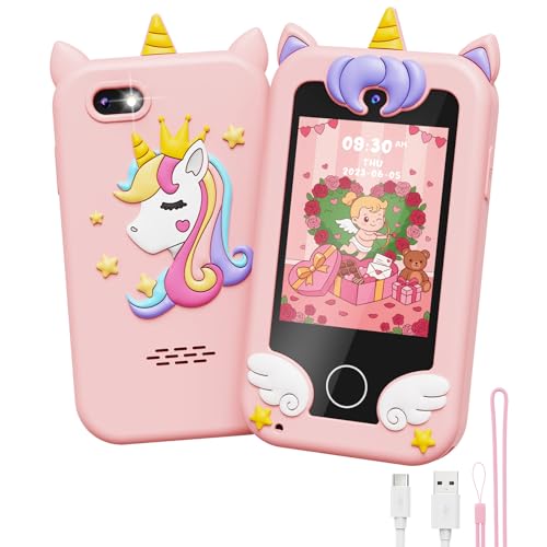 UCIDCI Kids Smart Phone Toys for Girls Ages 3-7 with Dual Camera - Phone Toys with Learning Games, Travel Toys with MP3 Music Player for Valentine's Day Birthday Gifts for 3 4 5 6 7 Year Old Boys