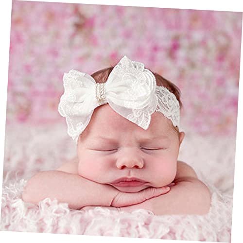 Beaupretty Lace Bow Headband for Newborn Embellished Bow Hair Accessory Elegant Hairband for Birthday Shower and Family Photos White Decorative Ribbon4