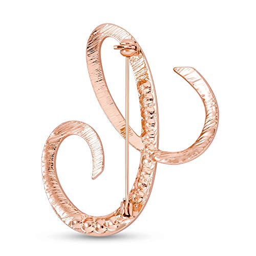 Image of Large Statement ABC Pave Crystal Cursive Script Monogram Letters Alphabet Initial A Scarf Lapel Pin Brooch For Women Rose Gold Plated