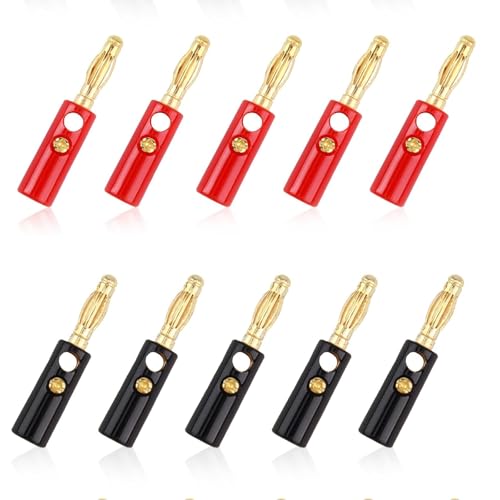 dinghaole 10 Pièces 4mm Banane Fiche Connecteur, Fiches Bananes Plaquées Or, pour raccorder Les Enceintes HiFi, amplis, ampli-Tuners et chaînes stéréo...