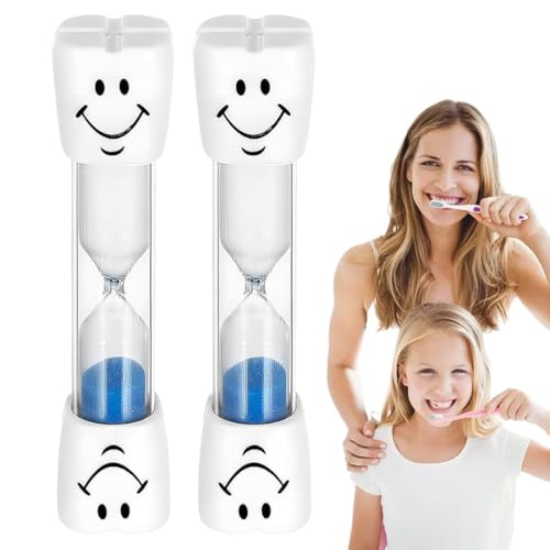 Clessidra Timer, 2 Pezzi, clessidra, con Sabbia Blu e Smile, timer cucina da 3, 5 minuti, timer, per Casa, Cucina, educativo o come clessidra bomboniera, per Bimbi, Spazzolino da Denti