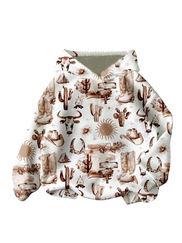 RoseSeek Womens Cowgirls Graphic Hoodies Lightweight Long Sleeve Hooded Sweatshirts Western Outfits White Medium