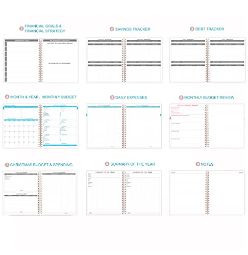 Budget Planner - Monthly Budget Book with Expense Tracker Notebook, Undated 12 Month Bill Organizer & Finance Planner to Manage Your Money, Account Book with Colorful Tabs, 8\" x 9.5\", Teal Watercolor
