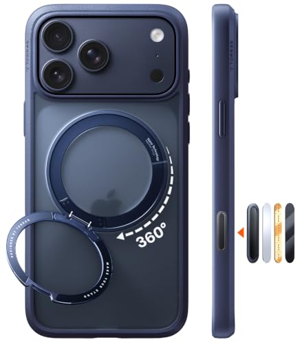Image of TORRAS Upgrade 360 Magnetic Stand for iPhone 17 PRO Case, Fit for MagSafe | Camera Control Button, Mil-Grade Protection, Slim Soft Edge Translucent Back for iPhone 17Pro 6.3 inch, Deep Blue